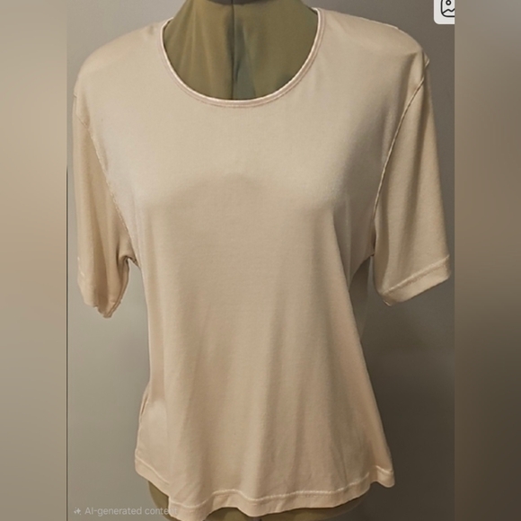 dressbarn Tops - Dressbarn Champaine Scoop Neck Loose Fitted SS Top With Shoulder Pads Sz L NWT